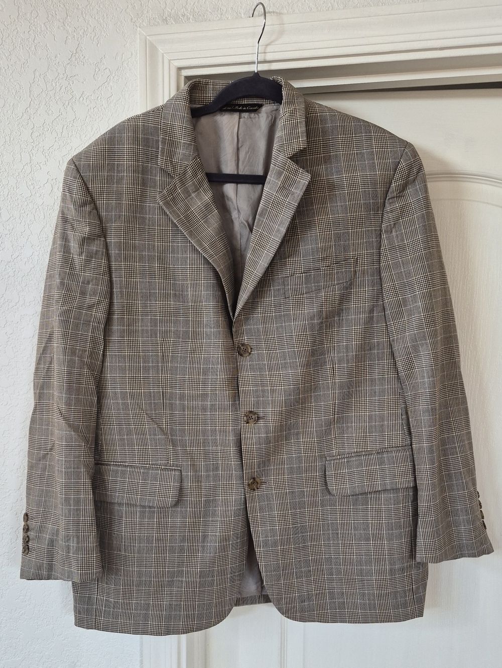 Victor International 100% Wool Houndstooth 3 Button Blazer Sz 42 Short